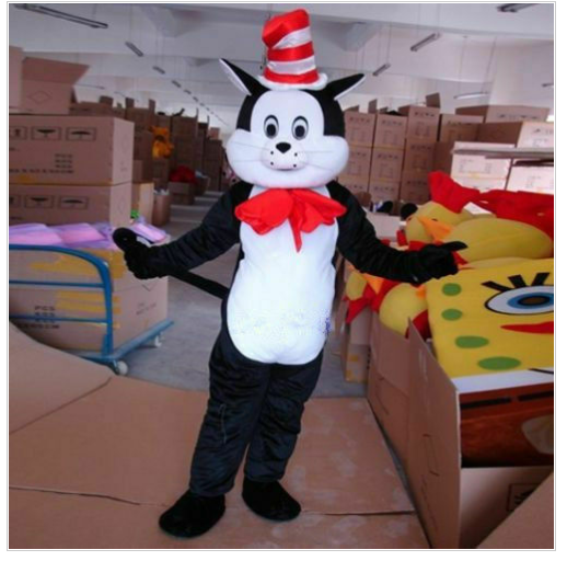 Dr.seuss the cat in the hat mascot costume black cat fancy dress adult size