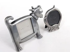 Mini Dog Picture  Frames Lot 2 Metal Pewter Tone 1 Oval 1 Square Stand Up