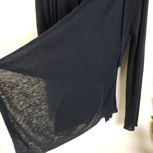 360 Sweater 100% Linen Dark Navy Tie Front Waterfall Cardigan size Large - Picture 8 of 13