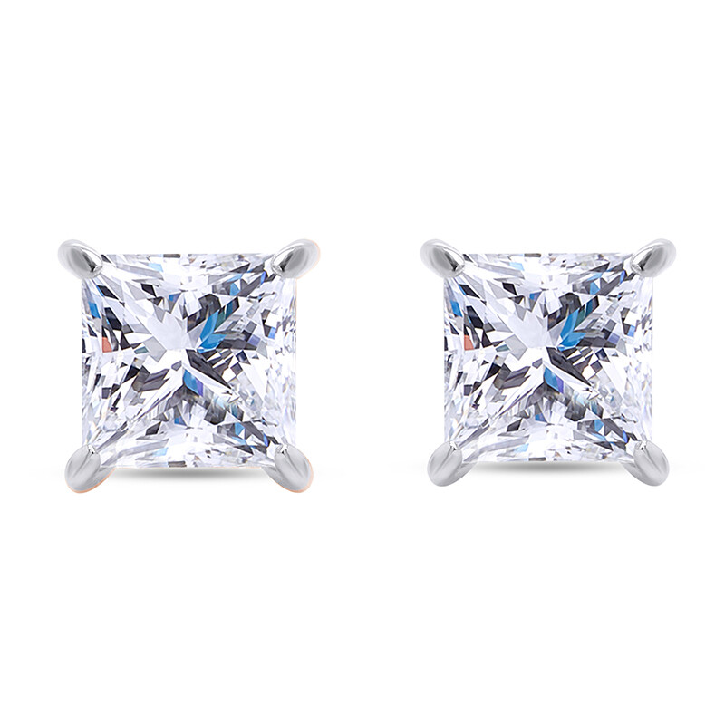3ct Princess Cut Moissanite Stud Earrings in 18K White Gold Plated