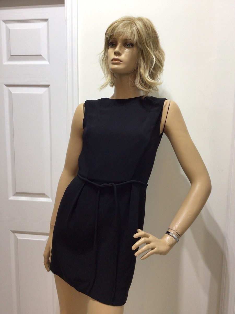 knee length dresses for ladies Armani Exchange Black and White Chevron Print Mini Dress with Tie Waist   SilkRoll