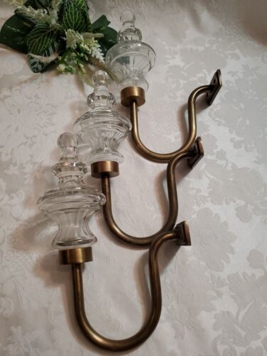 Antique Brass Glass Finial Gooseneck Wall Hook Decor X 3 - Picture 1 of 17