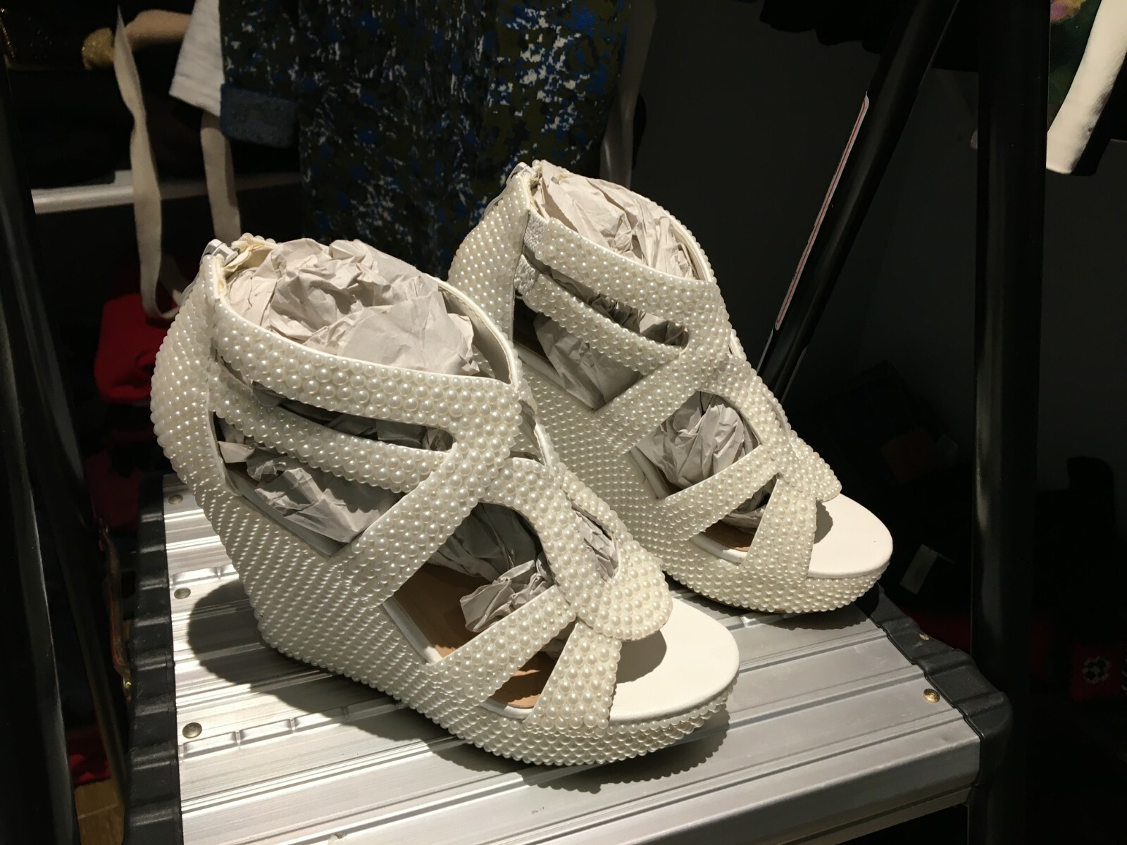 Ivory Pearl Marc Defang Wedges Size 7 Wedding Formal Shoes-image