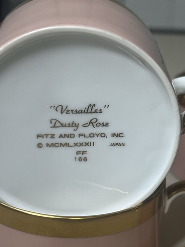 Vintage Fitz And Floyd Versailles Dusty Rose Pink Gold Teacup Lot Of 6 Free Ship - Picture 4 of 21