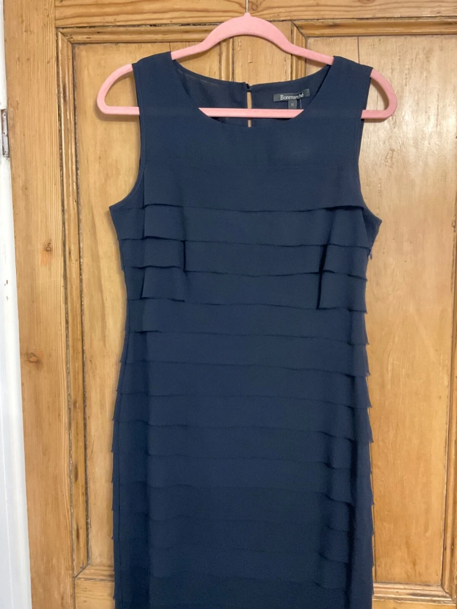 Bonmarche Size 12 Navy Blue Tiered Shift DRESS Xmas Party Evening