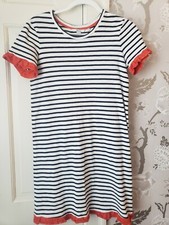 Boden Black White Stripe Dress Sz 6R Orange Ruffle Trim Short Sleeve Cotton