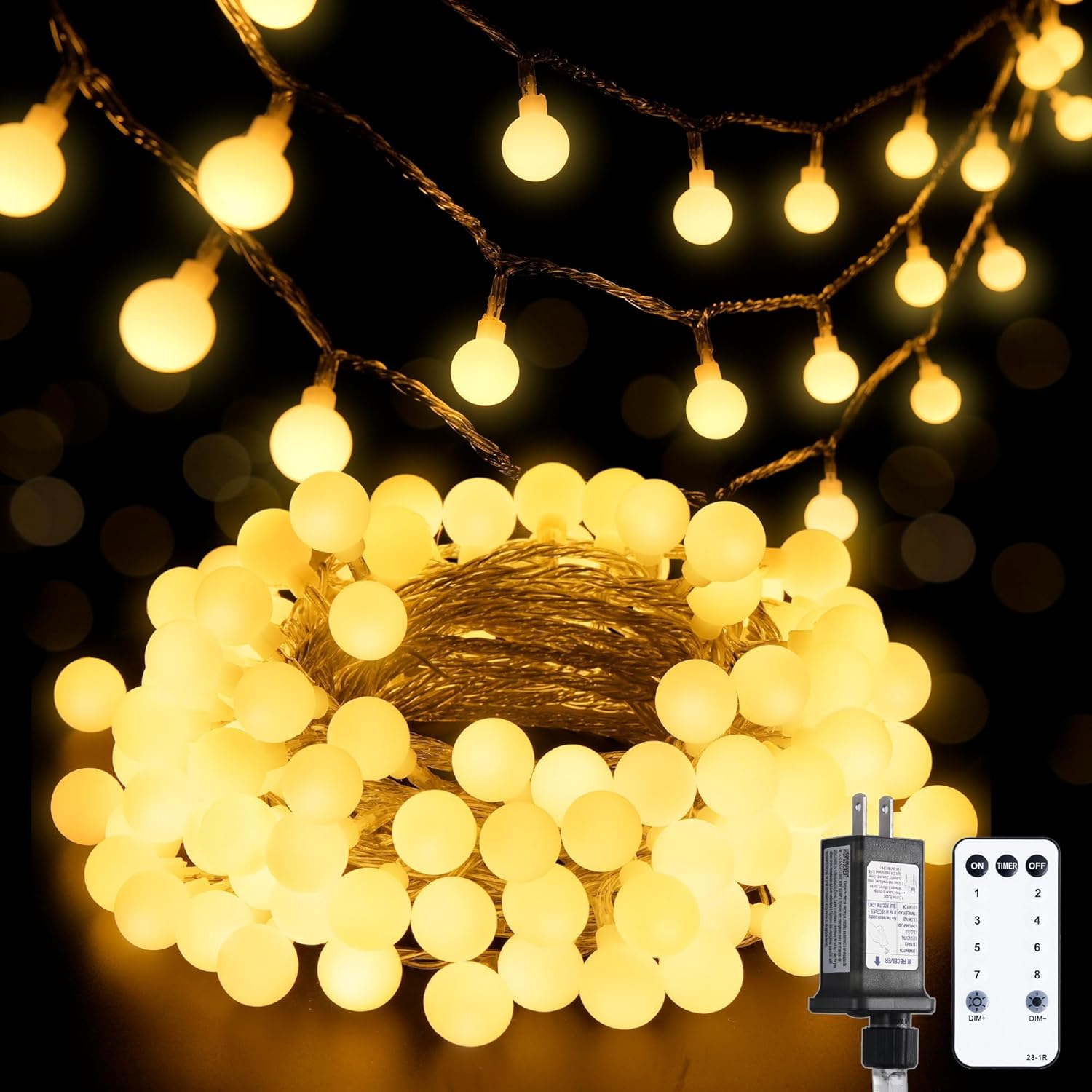 100 LED Connectable Globe String Lights Indoor Bedroom, 33Ft Warm White Christma