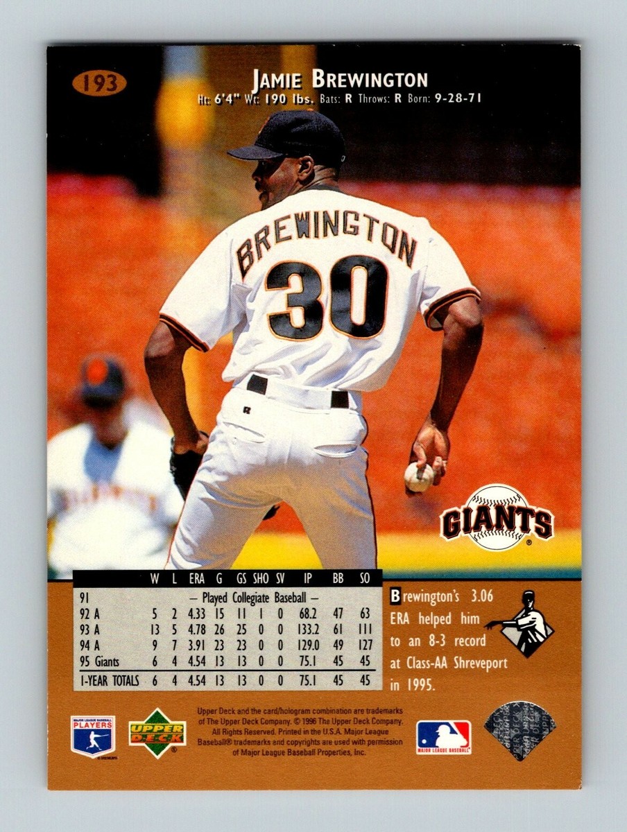 1996 Upper Deck Baseball Card #193 Jamie Brewington San Francisco