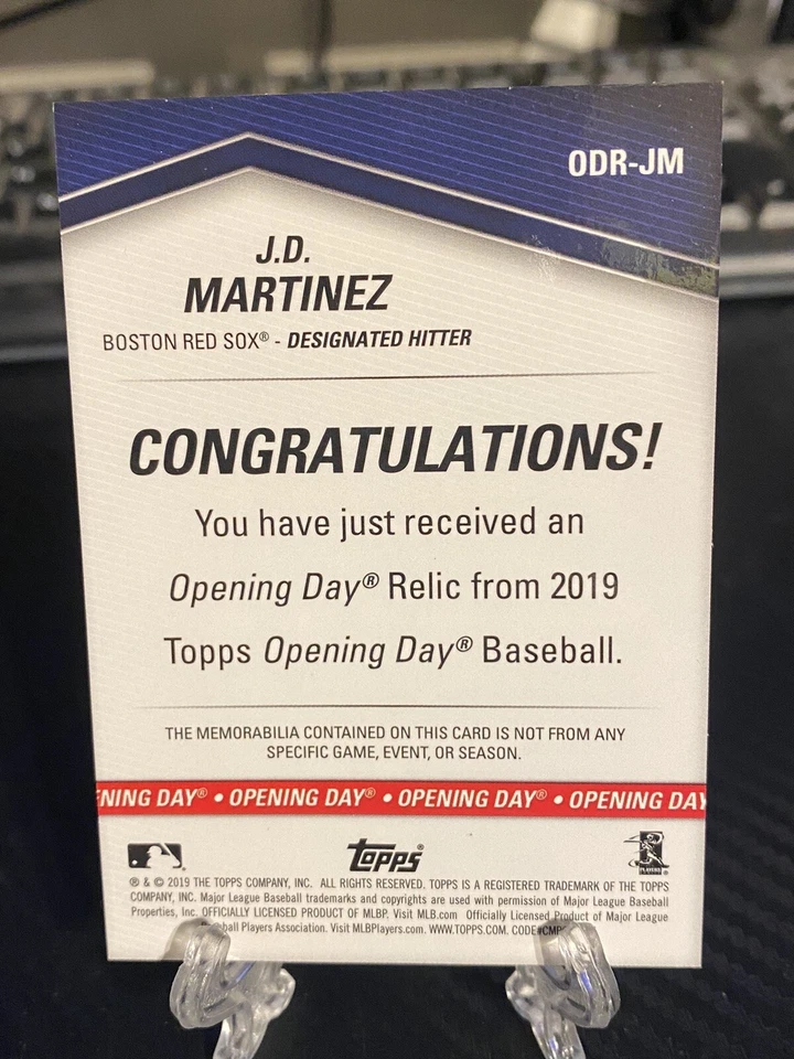 2019 Topps JD Martinez Opening Day Game Used Memorabilia - Image 3 of 4