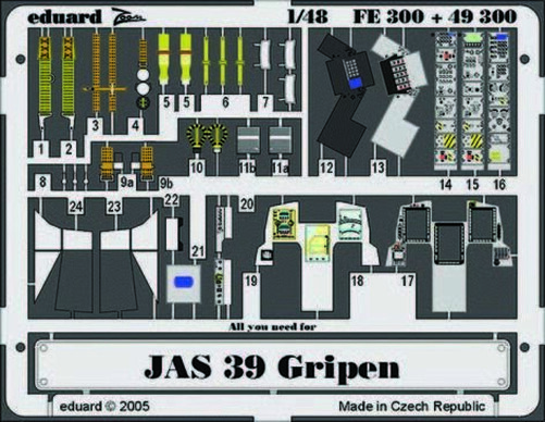 Eduard Accessories 49300 - 1:48 Jas-39 Gripen for Italeri Kit - Etch Set - New