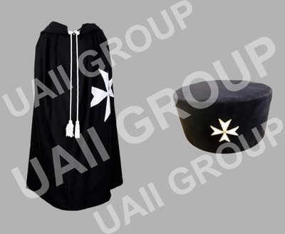 Masonic Order Of Malta Mantle Black With White Maltese Made in Cotton & Crown