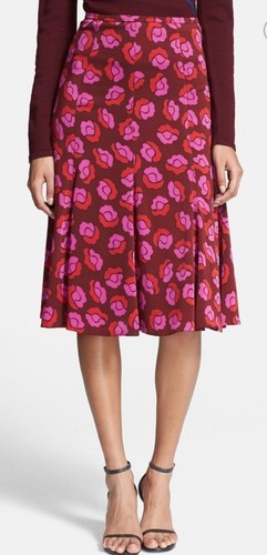 $348 NWT DVF ROSALITA SILK BLEND SKIRT BALLET ROSE NEW GARNET RED SZ 0 - Picture 4 of 7