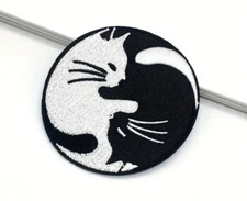 NEW - 2 1/2" Black/White CATS - YIN &YANG Embroidered Patch - Iron-On/Sew-On