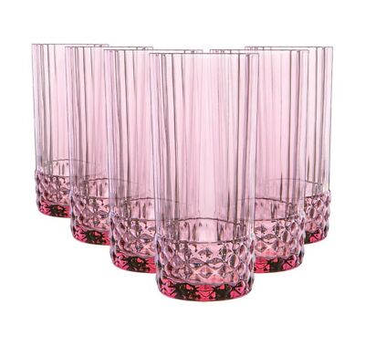 Bormioli Rocco America '20s 13.5  Ounces Long Drink Glass, Set of 6 - Lilac Rose