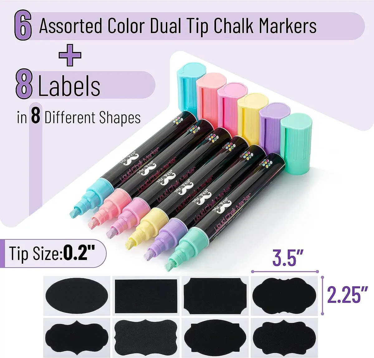 Mr. Pen- Chalk Markers, 6 Pack, Dual Tip, 1 Count (Pack of 6), B. Pastel