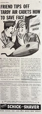 1945 Schick Electric Shaver WWII Tardy Air Cadet Save Face Vintage Print Ad