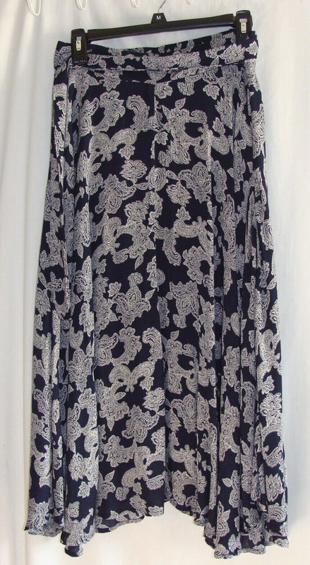 KNOX ROSE Dark Blue & Gray PAISLEY Print Faux WRAP Maxi SKIRT Sz SMALL