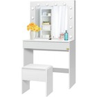 Vanity Set Makeup Dressing Table w/ 12 Light Bulbs, Large Drawer, Cushion Stool