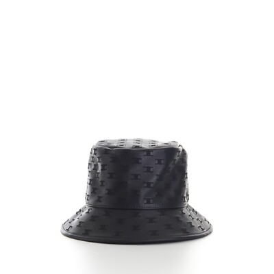 CELINE 940$ Black Leather Bucket Hat - Mini Triomphe Embroidery | eBay