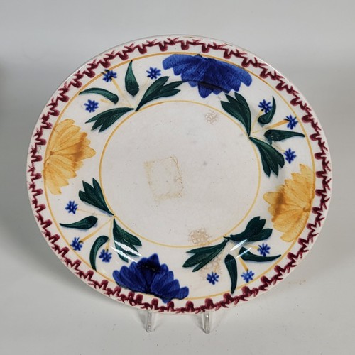 Pair Stick Spatter Plates Blue Yellow Floral Petrus Societe Maestricht 6 1/2" - Picture 2 of 8