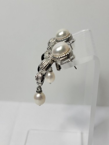 Judith Ripka 925 CZ omega back Multi Gemstone and Pearl drop earrings - Picture 3 of 4