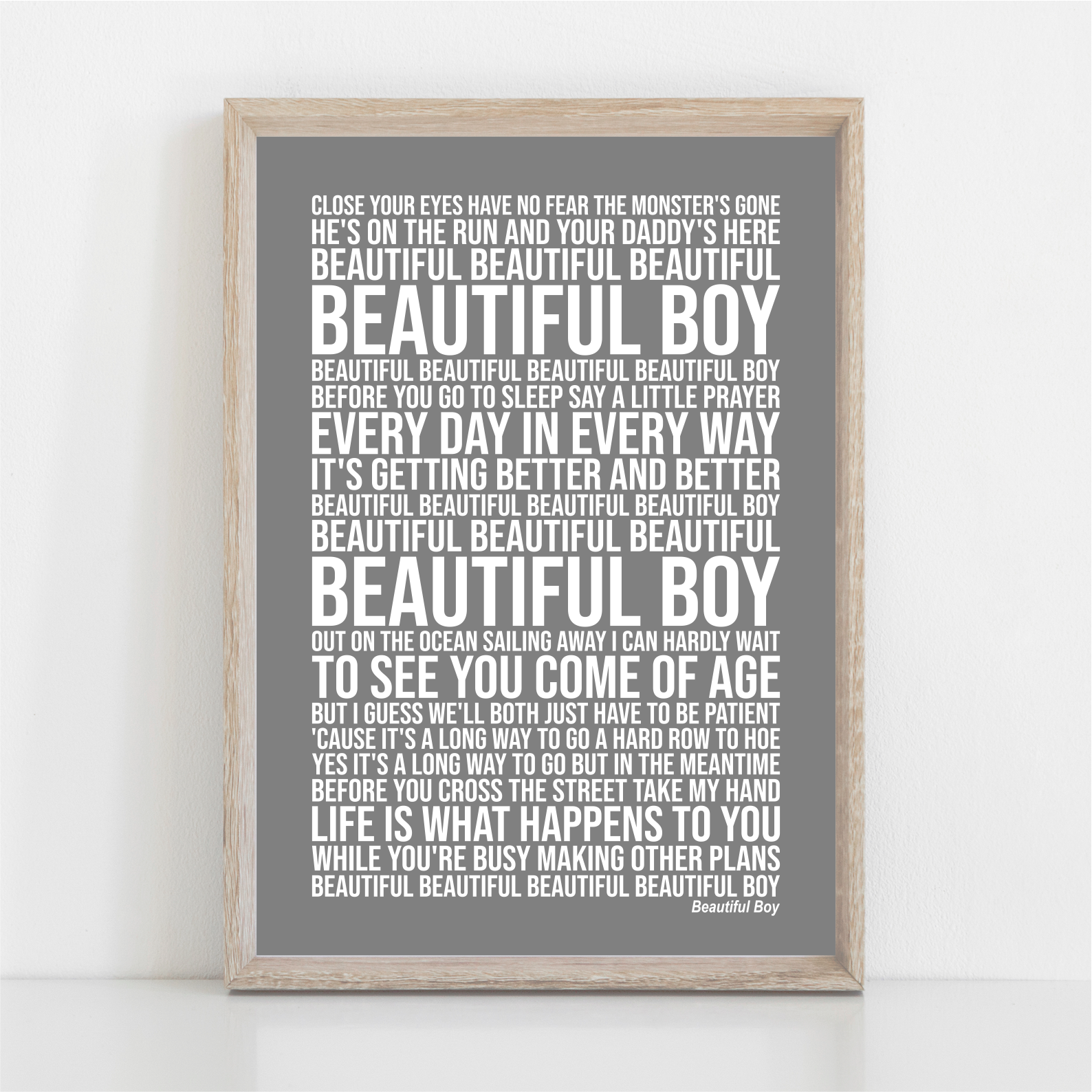 John Lennon Beautiful Boy (Darling Boy) White Script Song Lyric Quote Music  Poster Print - Red Heart Print