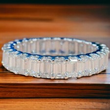 Full Eternity Band Wedding Ring 3ct Emerald Cut Simulated Diamond 925 Silver
