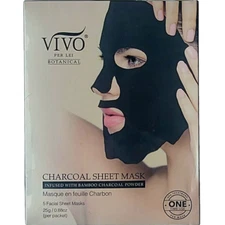 Vivo Per Lei Botanical Charcoal Exfoliating Sheet Mask, 5 Count New