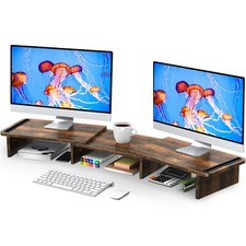 Dual Monitor Stand Riser with Adjustable Length and Angle Wood for Desk Riser...
