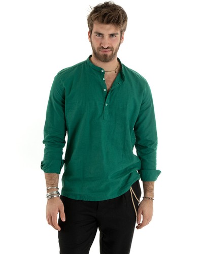 Camicia Uomo Casacca Manica Lunga Lino Tinta Unita Sartoriale Vari Colori - Imagen 76 de 96