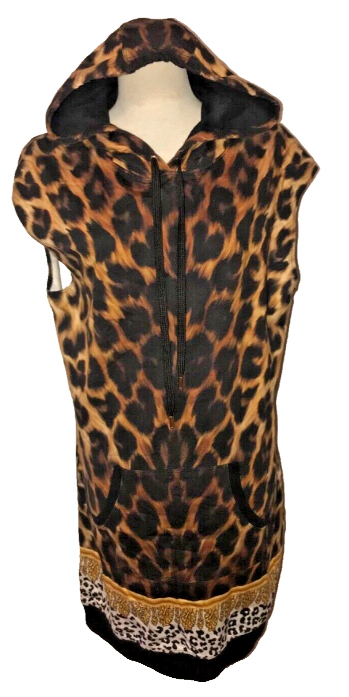 Felpa con cappuccio lunga Gianna Versace jeans stampa leopardata abito senza maniche M