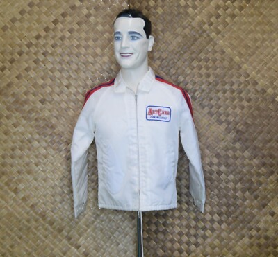 Vintage 1960 s Mens White Art Carr Race Jacket, Drag Racing, Hot Rod, Rockabilly