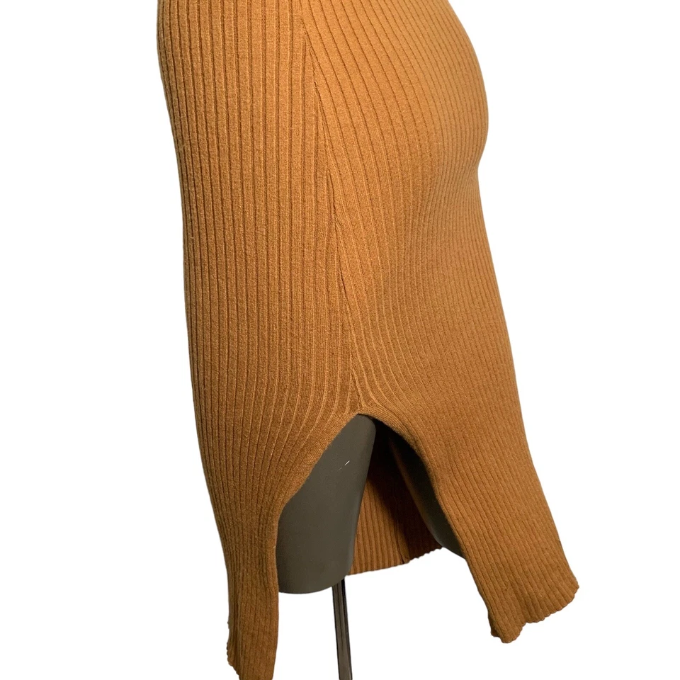 Double zero fitted LARGE halter ribbed camel soft stretchy dress side slit - Image 3 of 4