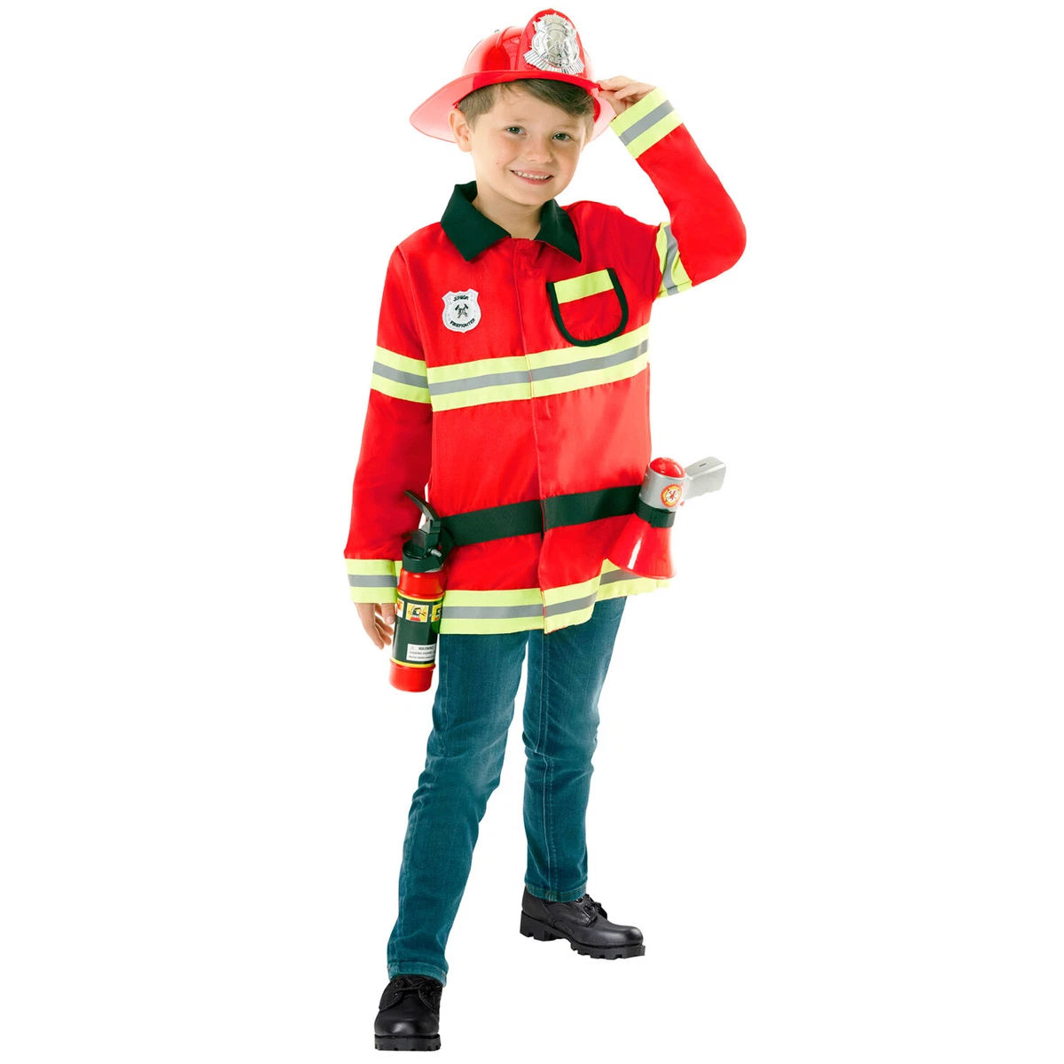 Kids Red Firefighter Costume Helmet Mask Tools Boys Girls