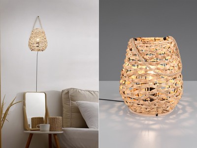 Skandinavische Nachttischlampe für Sideboard & Kommoden, Korblampe Seegras Natur