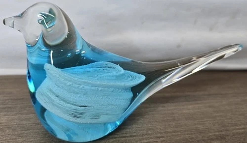 Fenton Blue Bird Clear Glass Paperweight Decor Blue