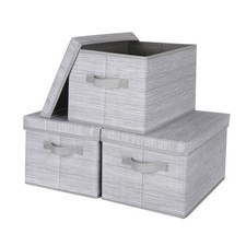 Storage Bins With Lids Collapsible Stackable Clothes Container Gray 3 PCS