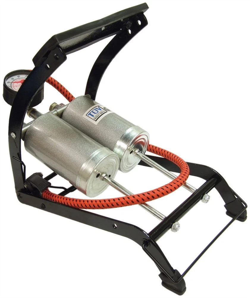 Double Barrel Cylinder Tyre Foot Pump Air Inflator Car Van Motor Bike Cycle