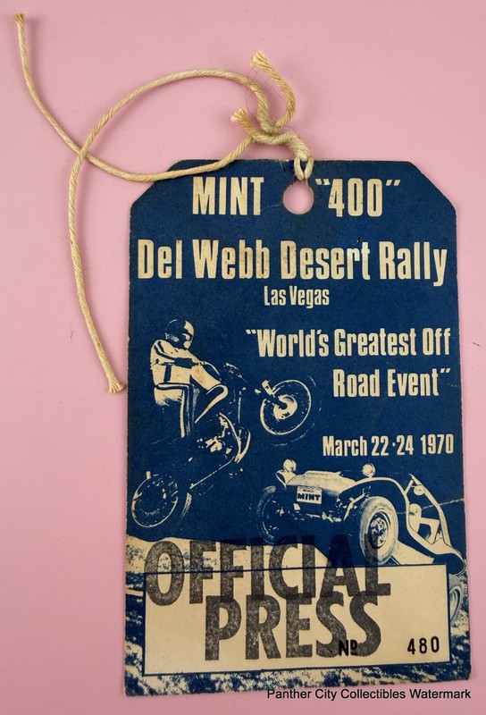 Orig 1970 Press Pass Motorcycle Race Mint 400 Del Webb Desert Rally Las Vegas