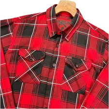 Dixxon Flannel Shirt Mens L The Chainsaw Red Plaid Buffalo Check Pre Pleat Biker