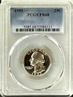 1953 SILVER PROOF WASHINGTON QUARTER PCGS PR68, FROSTY OBVERSE DEVICES