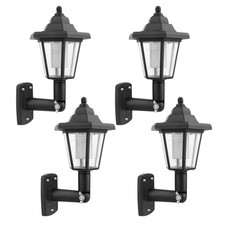 4 x LED SOLAR POWER WALL LANTERN LAMP SUN LIGHTS BLACK OUTDOOR MOUNT GARDEN