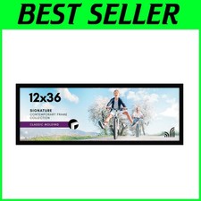 Sleek 12x36 Black Picture Frame with Polished Plexiglass for Elegant Displays