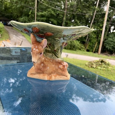 VTG World Bazaar Majolica Deer Fawn Pinecone Pedestal Stand Plate Centerpiece