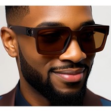 Men's Oversized Square Sunglasses Brown Tinted Lenses Bold Frame Style Lentes