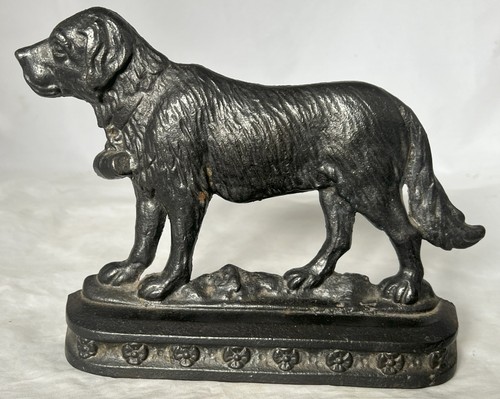 VINTAGE PAIR OF SAINT BERNARD MANTELPIECE OR FIRE DOGS CAST IRON - Picture 3 of 8