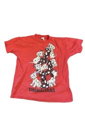 Vintage 90s DISNEY 101 Dalmatians Kids Tshirt Red Size 6/7 100% cotton USA Made