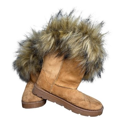 Bamboo Womens Brown Suede Fur Lined Winter Boots  Sz 7.5