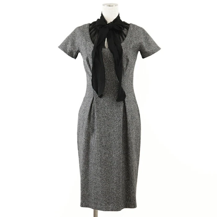 Robe femme GUCCI soie ruban cravate manches courtes tweed cocon silhouette courte sl