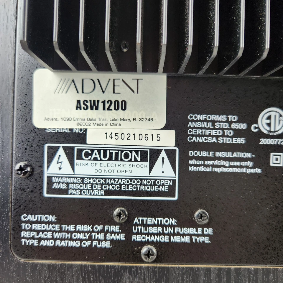 Altavoz subwoofer Advent ASW1200 12" solo negro con cable para sistema de cine en casa Foto 4 de 4